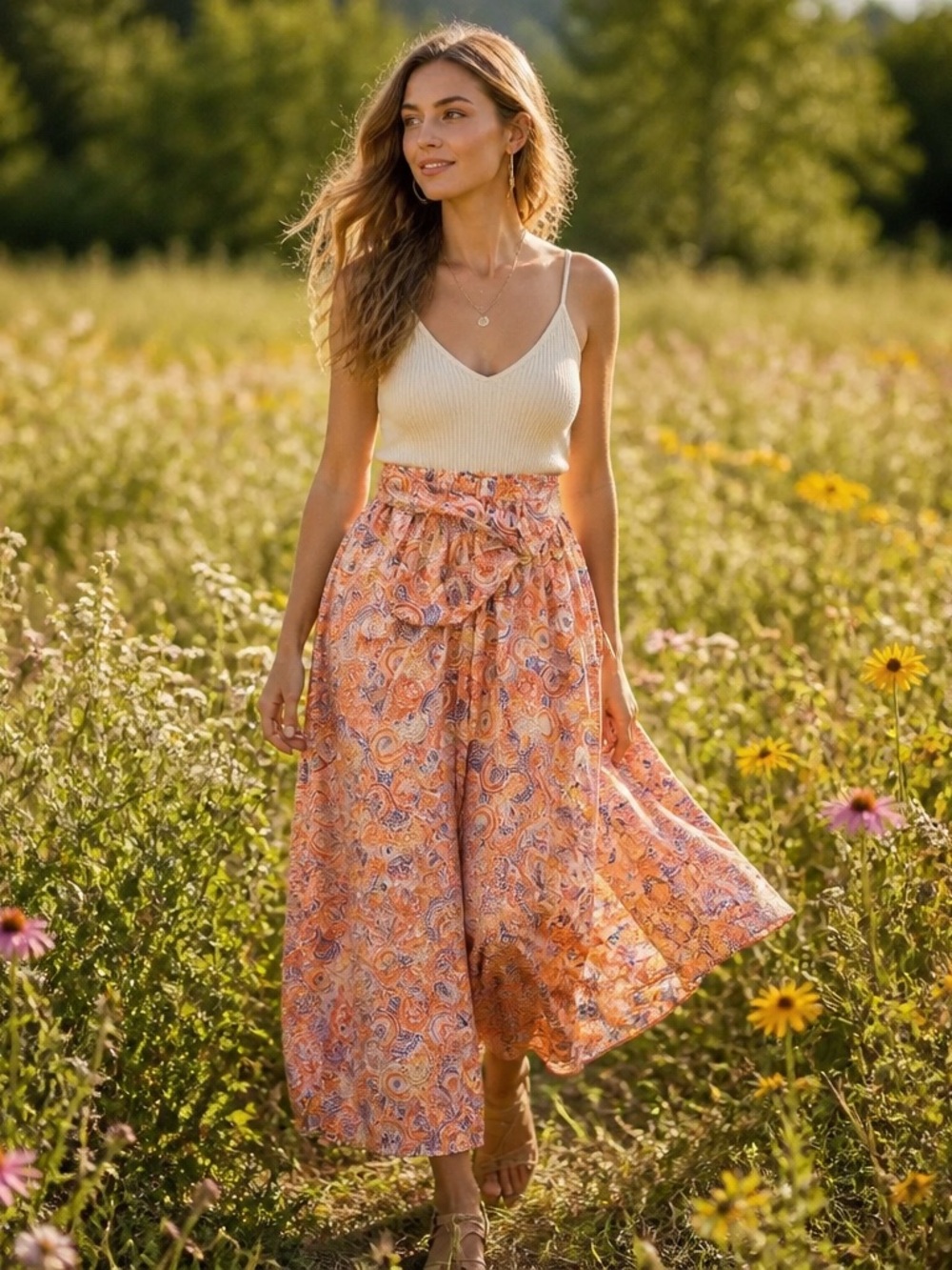 Bishop+Young Anthropologie Camryn Summer Mosaic Skirt Paisley Orange Blue Small